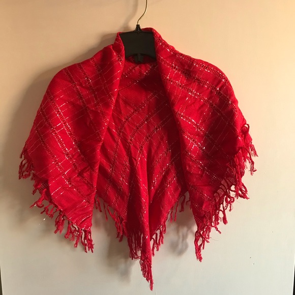 Red Scarf With Silver Thread - Picture 3 of 4